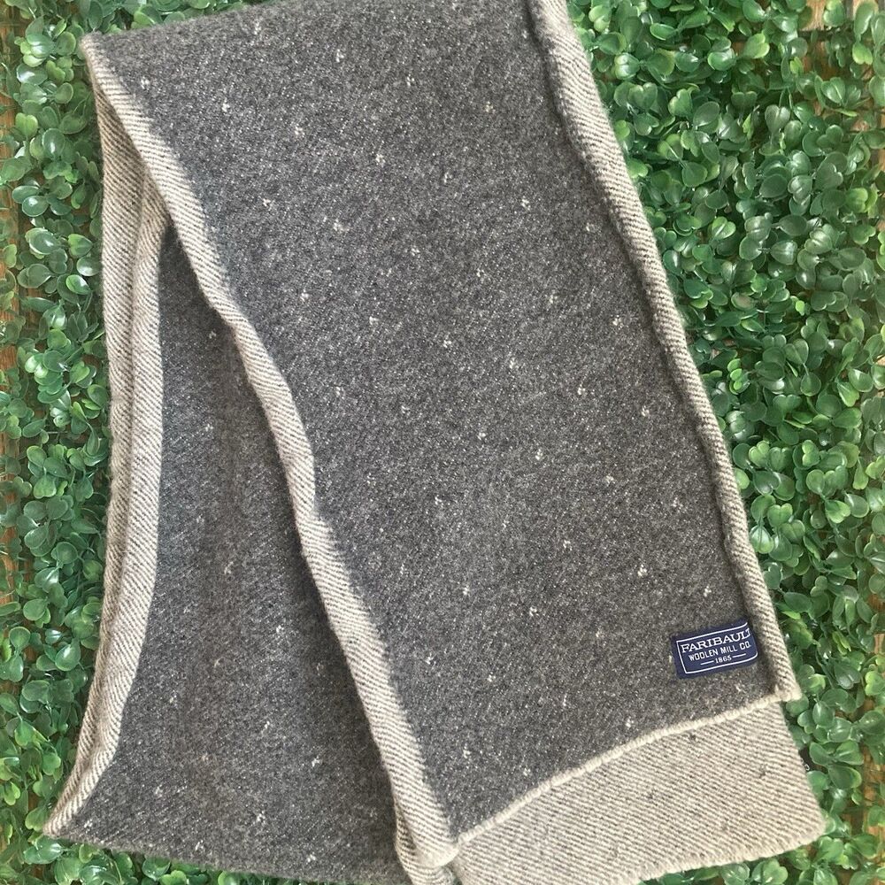 Faribault Wool Loop Scarf Unisex 100% Wool Made in USA Gray Solid Two Tones